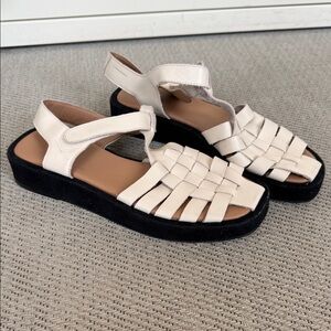 Flattered - Women's Cream Fisherman Sandals with Black Sole Size 39